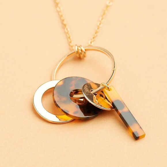 Nwt - Round Chained Acrylic Gold Necklace - Picture 1 of 5